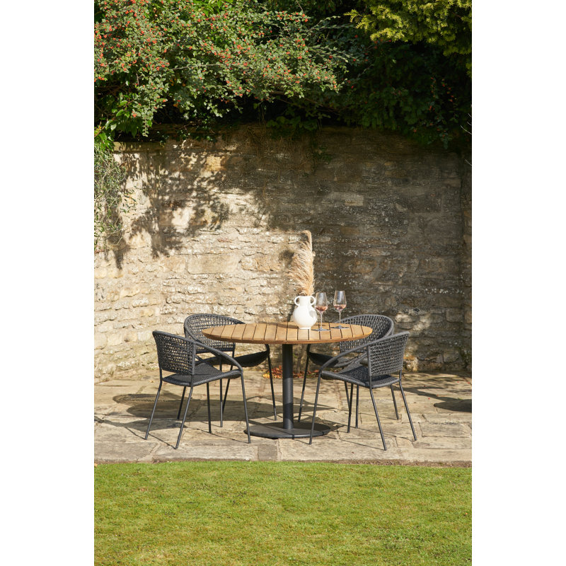 Duplantis 4 - Person Teak Patio Dining Set with Round Table, Black