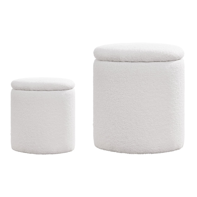 Ensemble de 2 repose-pieds ronds avec rangement, Velours blanc