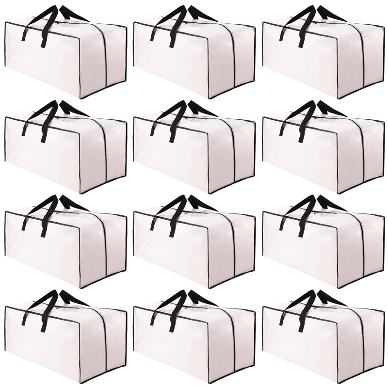 12 Pack Heavy Duty Moving Bags With Backpack Straps - Strong Handles & Zippers, Storage Totes For Space Saving (X-Large-Set Of 12, Clear)