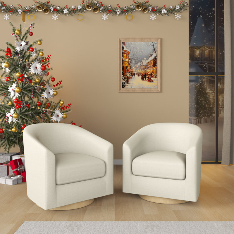 Fauteuil demi-tonneau pivotant Red Barrel Studio, Crème ; lin