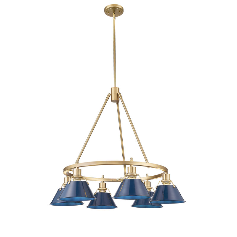 Felda 6 - Light Steel Dimmable Cone Chandelier, Brushed Champagne Bronze, Matte Navy
