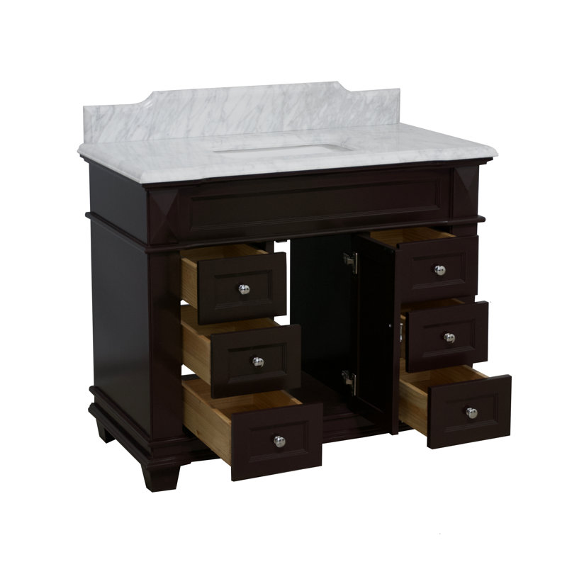 Ensemble de meuble-lavabo simple 42 po Ensa, Chocolat, Marbre de Carrare