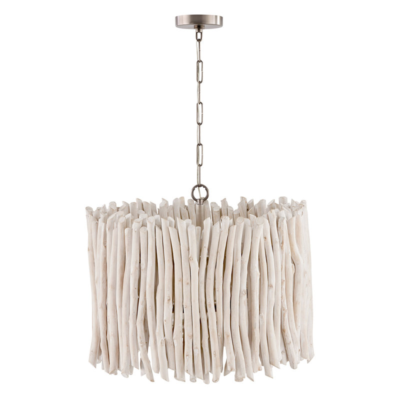 Luminaire suspendu cylindrique unique à 4 lumières avec détails en bois Wellings Dysen