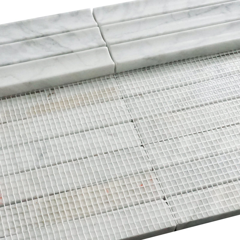 Stacked 3" x 1" Marble Linear Mosaic Wall & Floor Tile, White Concave