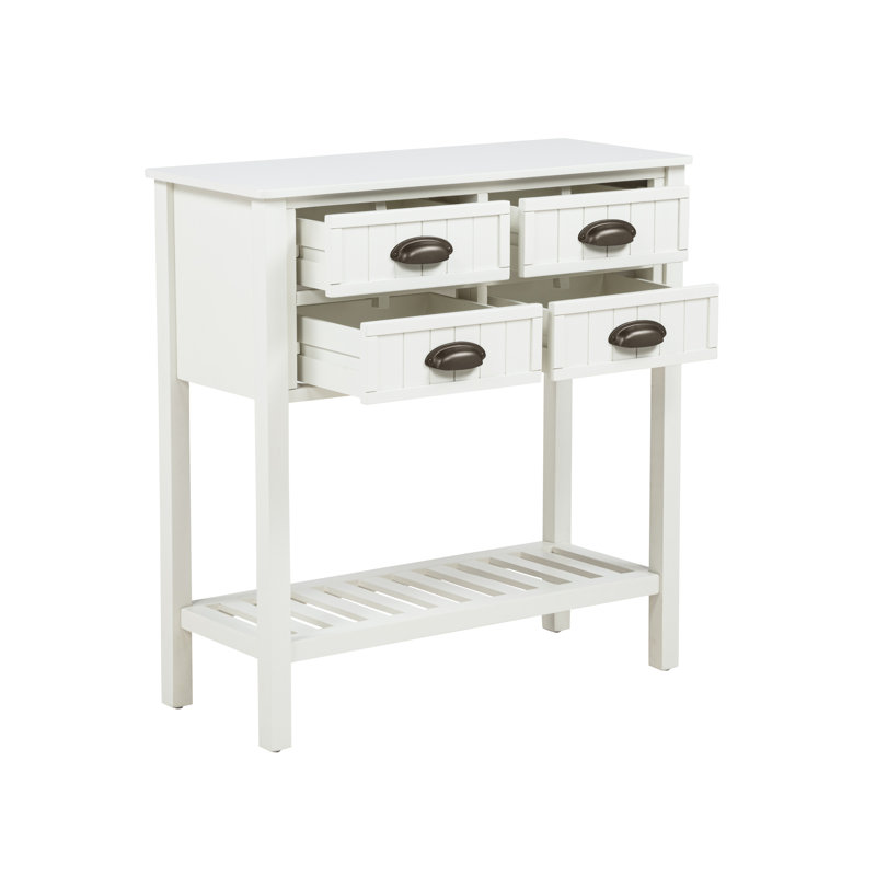 Bailey Bead Board Four-Drawer Console Table with Shelf, Off White