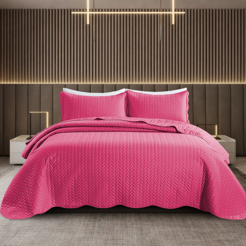 Ensemble de courtepointe réversible en microfibre 3 pièces avec taies d'oreiller, Rose