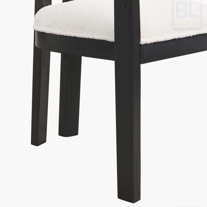 Chaise rembourrée en bois Lyddia, Ourson beige / cadre noir, 2