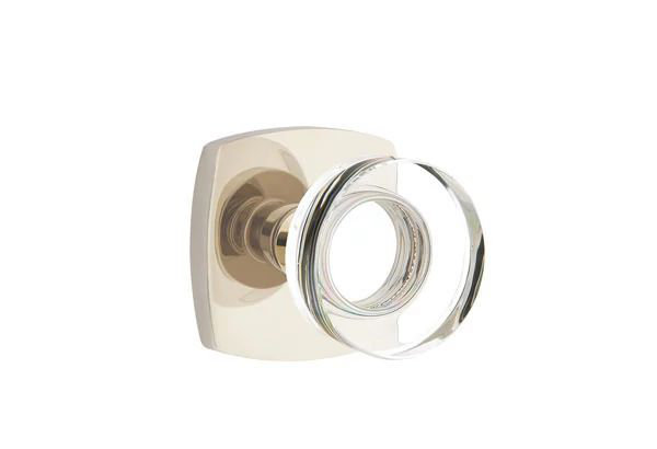 Emtek Privacy Interior Mortise Set w/ Urban Modern Rosette & Modern Disc Glass Knob (LH), Polished Nickel