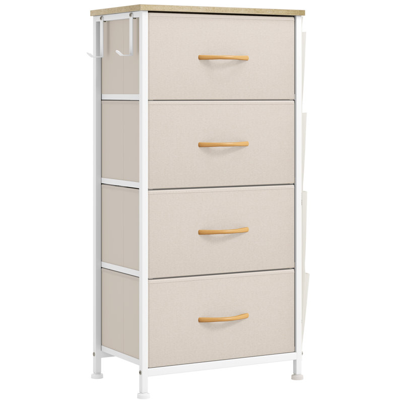 Fabric 4 Drawer 45Cm W Chest Of Drawers with Side Pockets, Beige