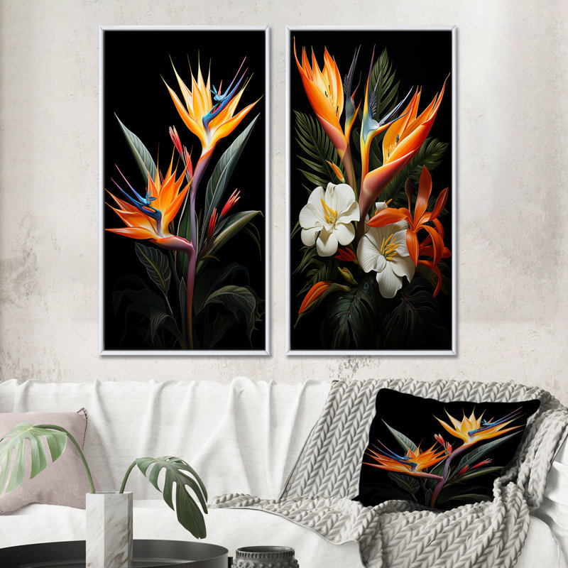 2 pièces sur toile - Birds Of Paradise Paradise, H 32 po x l 32 po, Cadre blanc