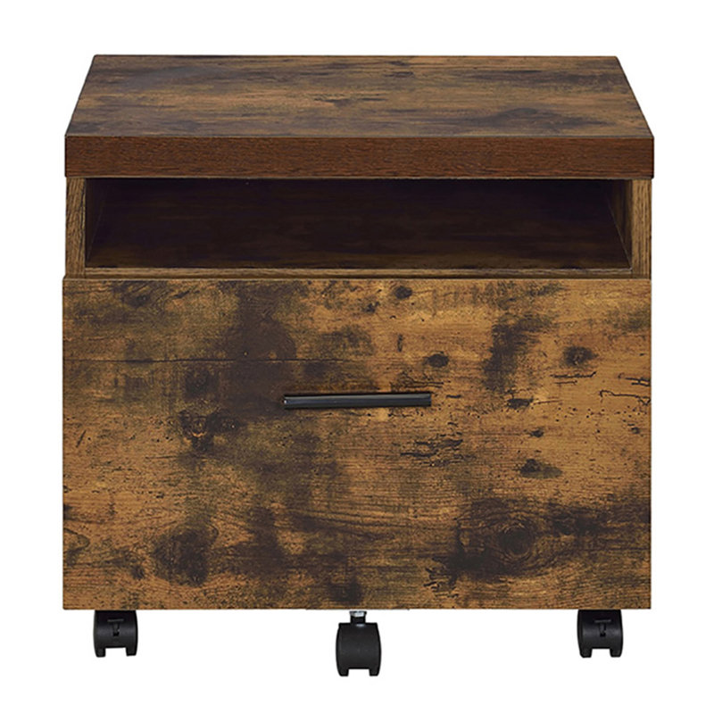 Weathered Oak and Black 1-Drawer File Cabinet