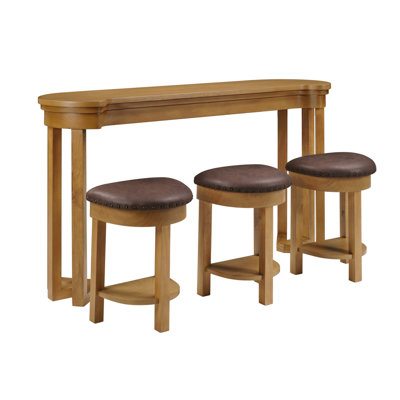4 Piece Bar Table Set With3 PU Upholstered Bar Stools, Breakfast Table With 3 Padded Stools Solid Wood Counter Height Dining Table Set For Living Room, Dining Room. Natural