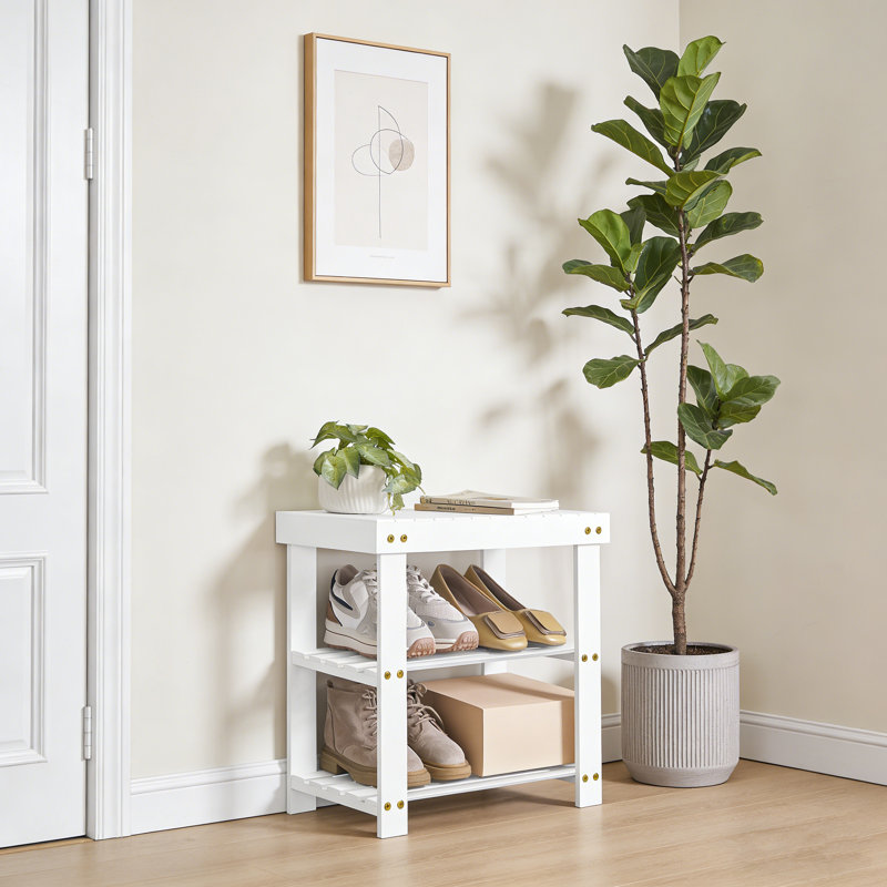 Bamboo Shoe Bench With 3-Tier Storage