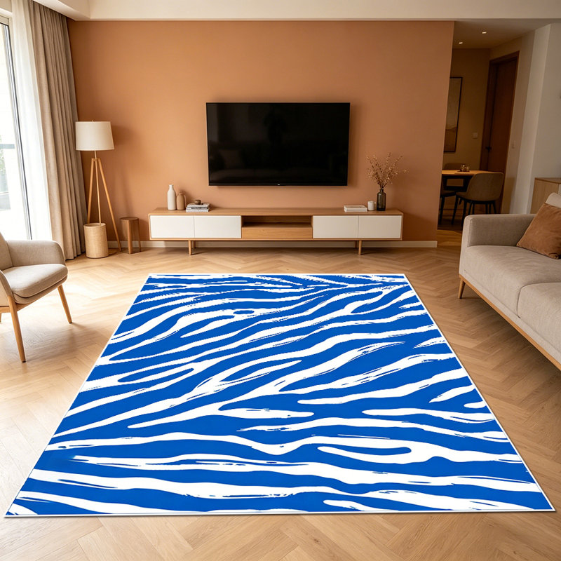 1PC Blue Zebra Stripe Print area rugs, Soft and Comfortable, easy-to-maintain, machine washable Indoor floor mat, suitable for living room, bedroom, dining area, entryway, backyard, patio, home office, Home Decor, Outdoor Decor.