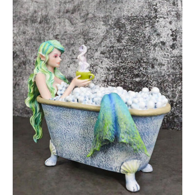 Amy Brown Aquamarine Pretty Mermaid Relaxing And Bubble Bathing In Tub Figurine