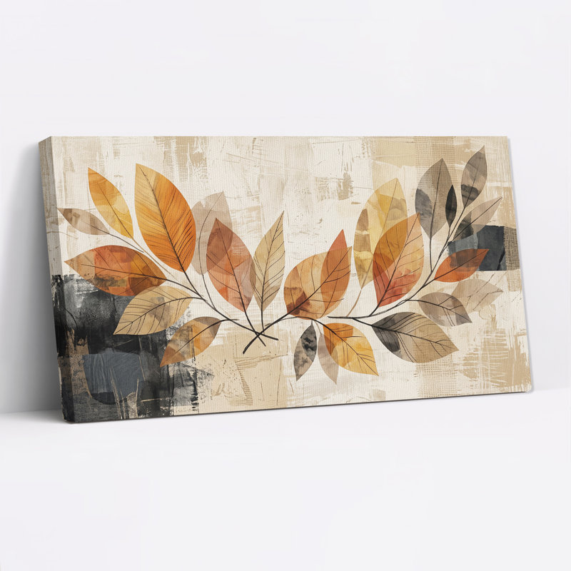 «Autumn Leaves Branch» sur toile texturée beige, L 40 po x H 20 po