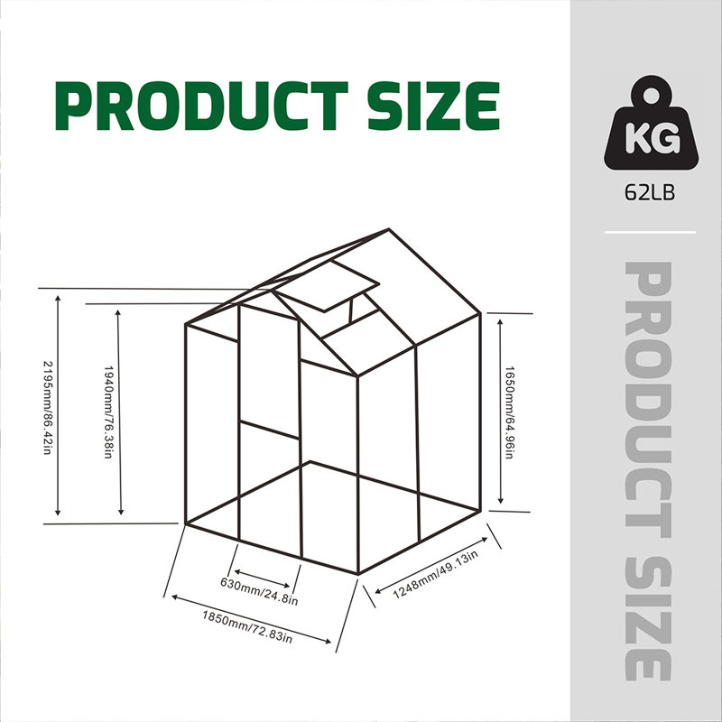 Walk In Greenhouse With Drainage System & Galvanized Base For Backyard, 49.13"