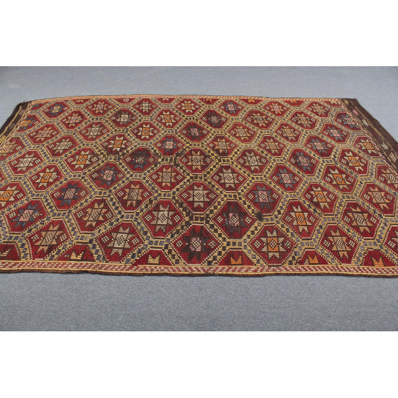 Grand tapis kilim turc brodé rétro en brun - idéal pour la décoration de chambre à coucher