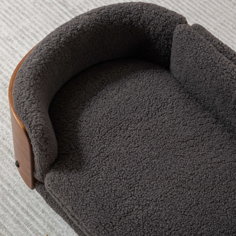 Scandinavian Style Raised Dog Bed Pet Sofa with Cashmere Cushions, 9.84" H x 26.38" W x 16.14" D, Brown/Dark Gray