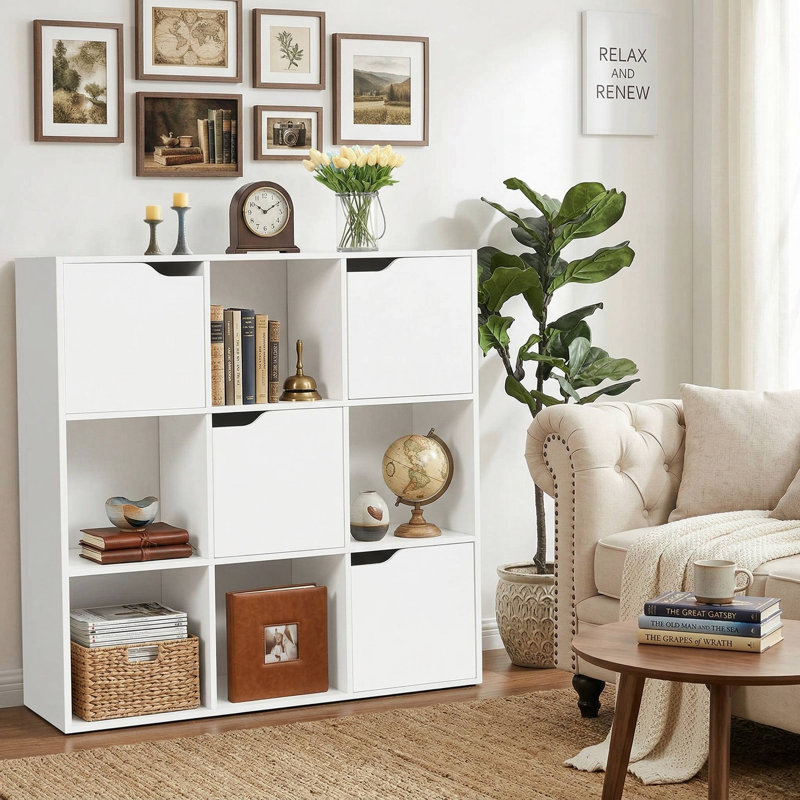 Bibliothèque autoportante à 9 cubes, bords arrondis et ensemble de sécurité anti-basculement, convient à la maison, au bureau et au salon