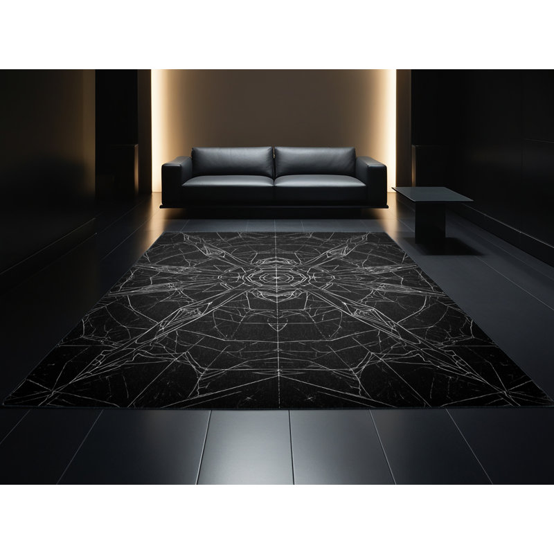 Tapis gris lavable à la machine à motif géométrique Pavle, 6 x 9