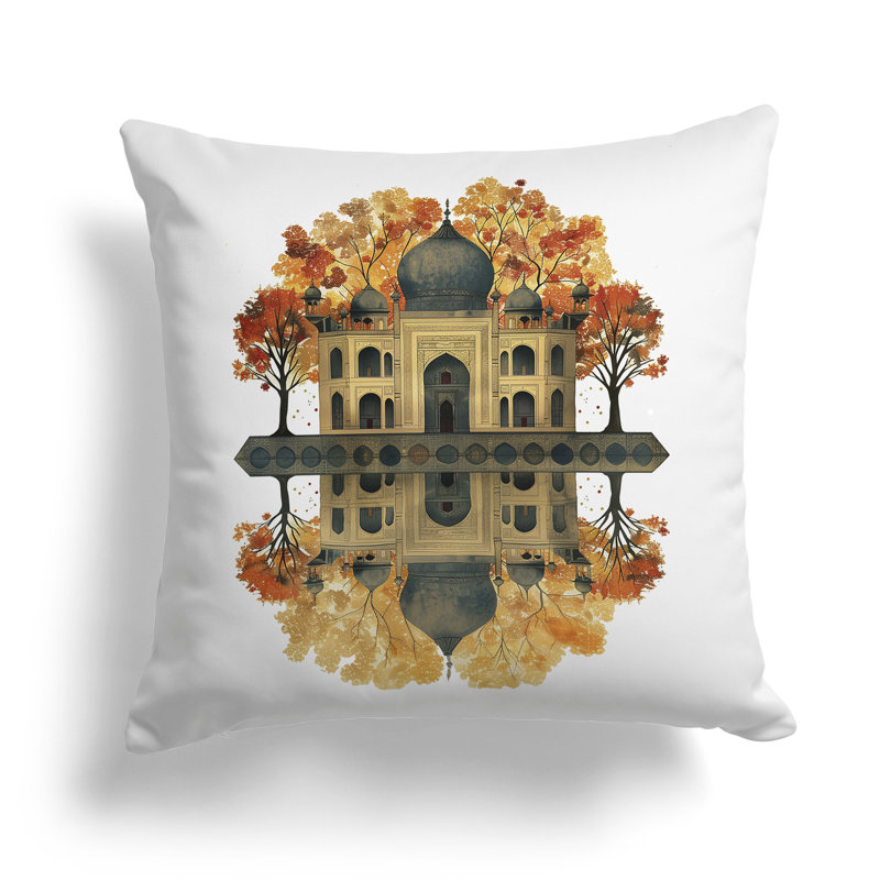 Coussin Mughal Waterside, Vert / Orange, H 16 po x l 16 po