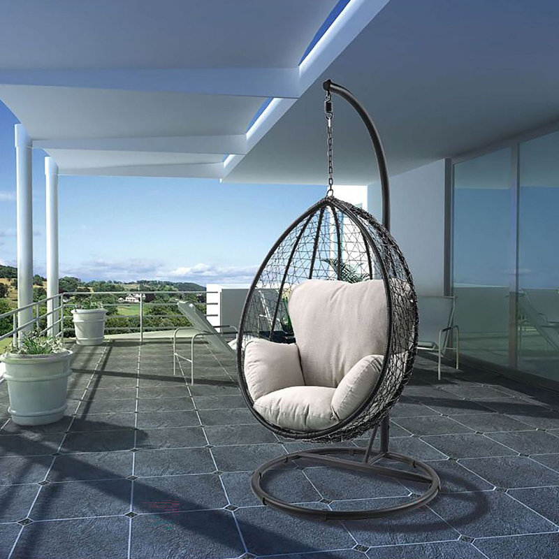 Burchett Metal Outdoor Lounge Chair, Black/Beige