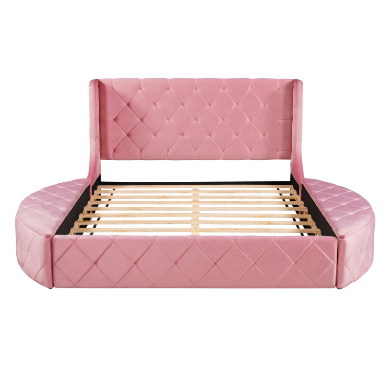 Lit plateforme capitonné avec rangement, Rose