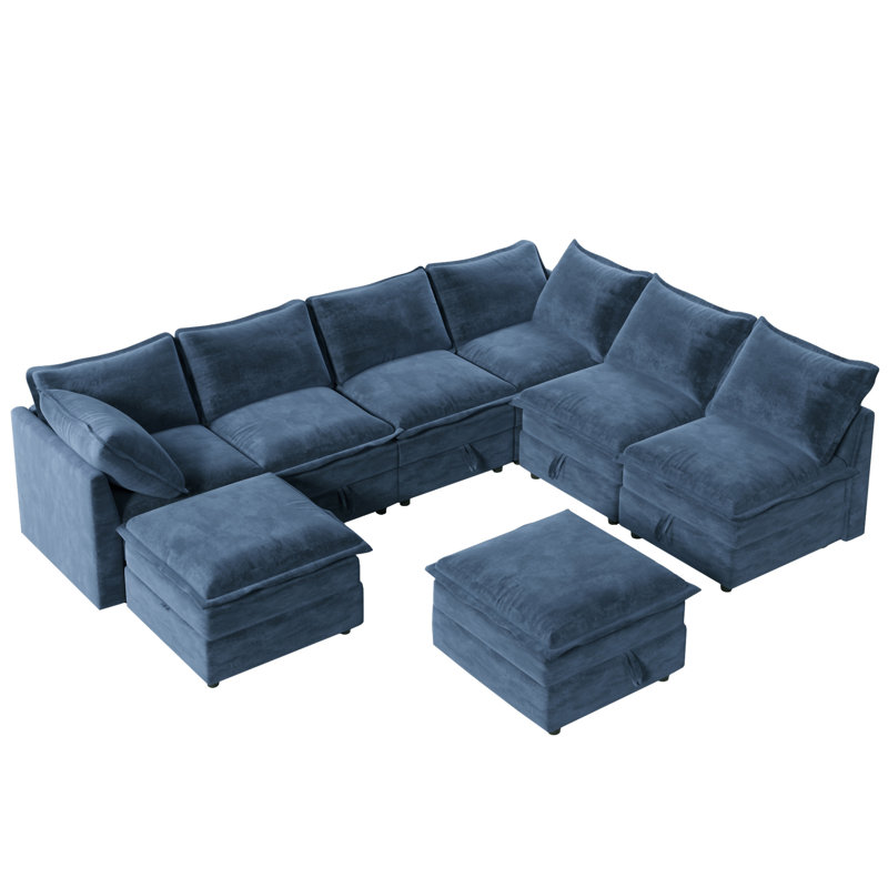 Mirod Versatile 8-Piece Modular Sofa Bed With Storage, Blue Polyester