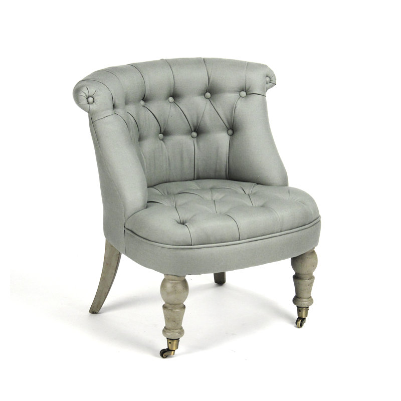 Amelie Tufted Slipper Chair, Gray/Green Linen Blend