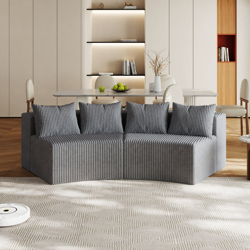 Corduroy Curved Sectional Sofa With Four Pillows,Curved Symmetrical Modular Semi Circular Sofa Sectional(Two Modules)