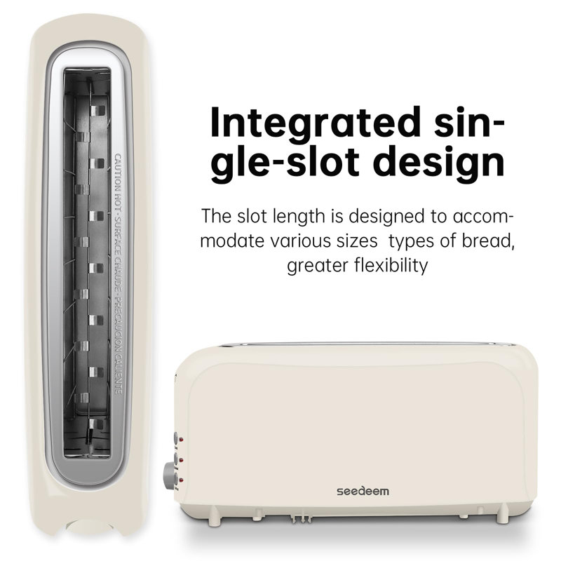 2-Slice Slim Bread Toaster Featuring 10-Inch Long Slot, 6 Shade Settings, Removable Crumb Tray, Defrost/Reheat/Cancel Functions & Safe Auto Shut-Off,Beige