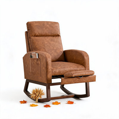 Rocking Chair Nursery, Comfy Glider Rocking Chair with High Back, Foot Pedal and Side Pocket, Modern Upholstered Accent 300 LBS Rocking Chairs for Reading, Relaxing, Resting