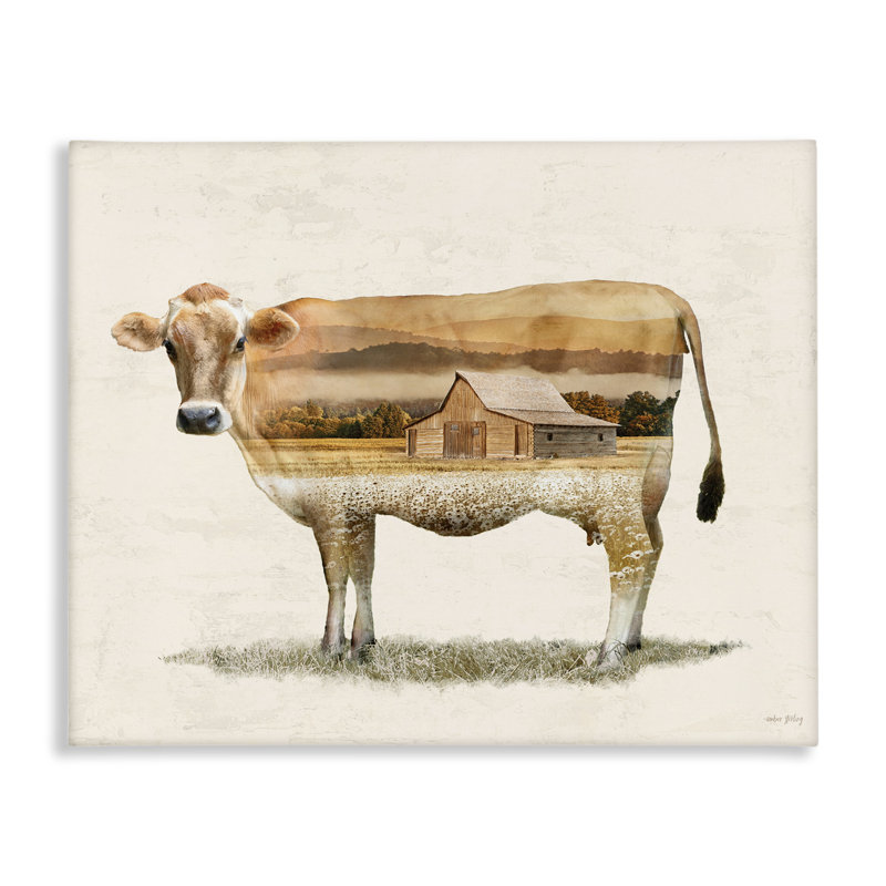 «Cow with Country Barn Landscape», art mural par Amber Sterling, H 30 po x l 40 po