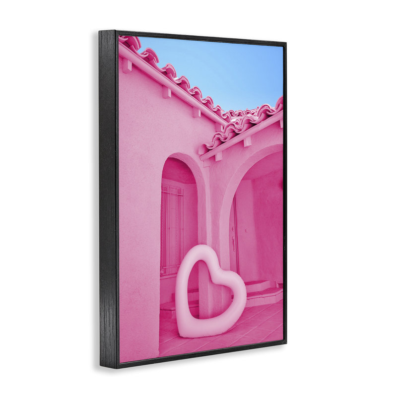 «Pink Pop Heart» à la Villa, estampe numérique, design par Lish Creative, Giclée encadrée noir minuit, H 24 po x l 16 po