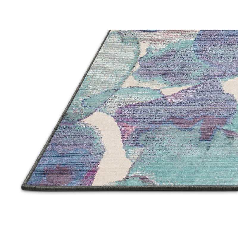 Tapis bleu/vert contemporain, Rectangle 3 pi x 5 pi