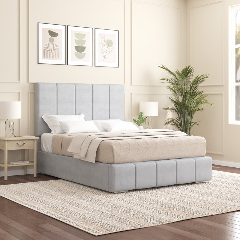 Edelmann Upholstered Bed, Single (3'), Light Silver