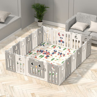 Parc pliable 16 panneaux intérieur et extérieur, clôture, aire de jeu de sécurité interactive pour tout-petits et bébés