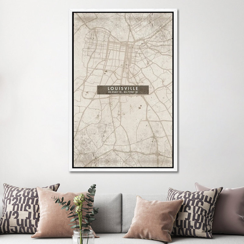 Louisville City Map Abstract Style 1 Piece Wall Art on Canvas, 152.5 cm H x 101.5 cm W, White Floater Framed