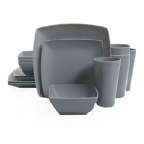 Gibson Home 16 Piece Square Dinnerware Set Plates, Bowls, & Cups, Gray
