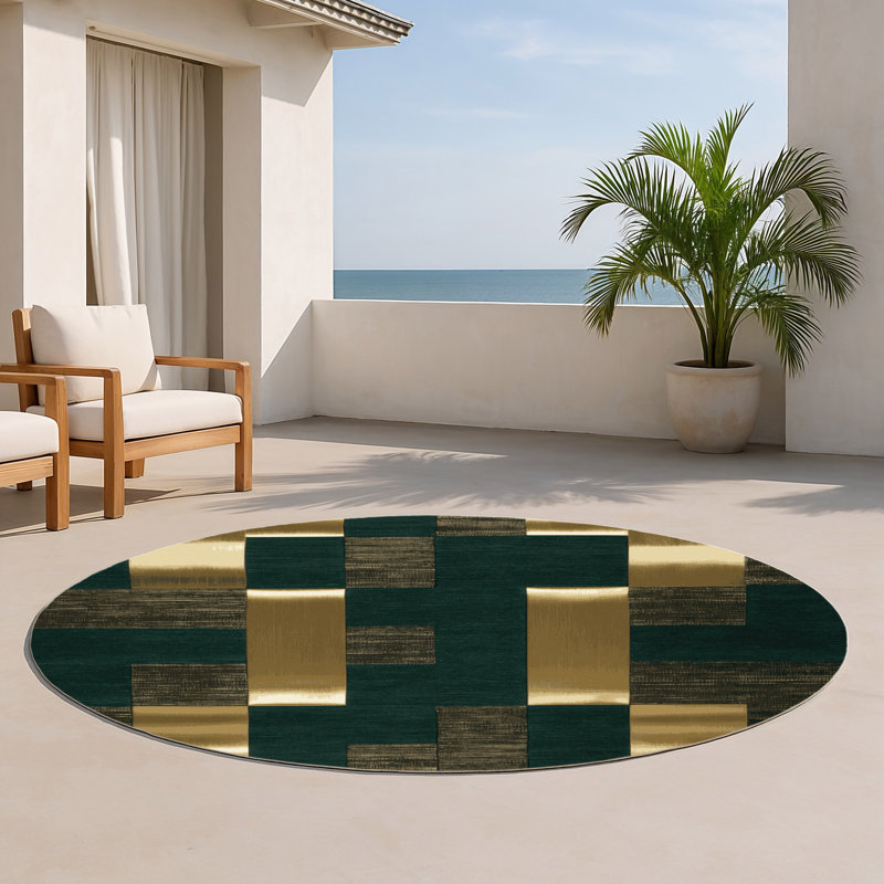 Tapis d'intérieur et d'extérieur à carreaux vert, Rond 5 pi