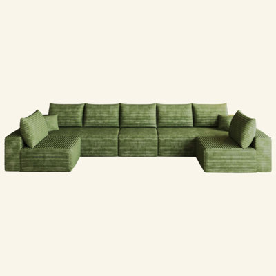 Cloud Sectional Sofa,Modern Minimalist Upholstered Couches, Comfort U Shaped Sofa for Living Room,Deep Seat Corner Couch,No Assembly Required (Plush Corduroy Fabric)