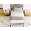 Structure de lit plateforme tapissier, gris simple, support robuste, barres de sourdine, supporte jusqu'à 800 livres, lattes en bois massif, convient aux matelas à ressorts