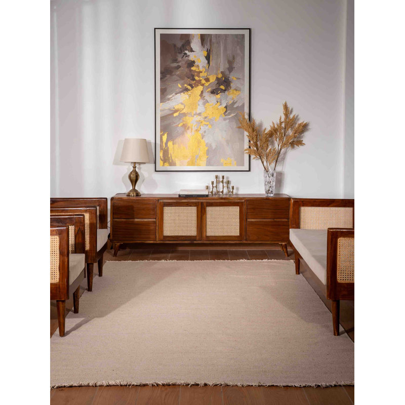Alithea Hand Woven Flat Weave Kilim Wool Eco-Friendly Area Rugs - Rectangle, Cream Color, Plain Solid Design, Low Pile Handmade Area Rugs for Living Room, Bed Room