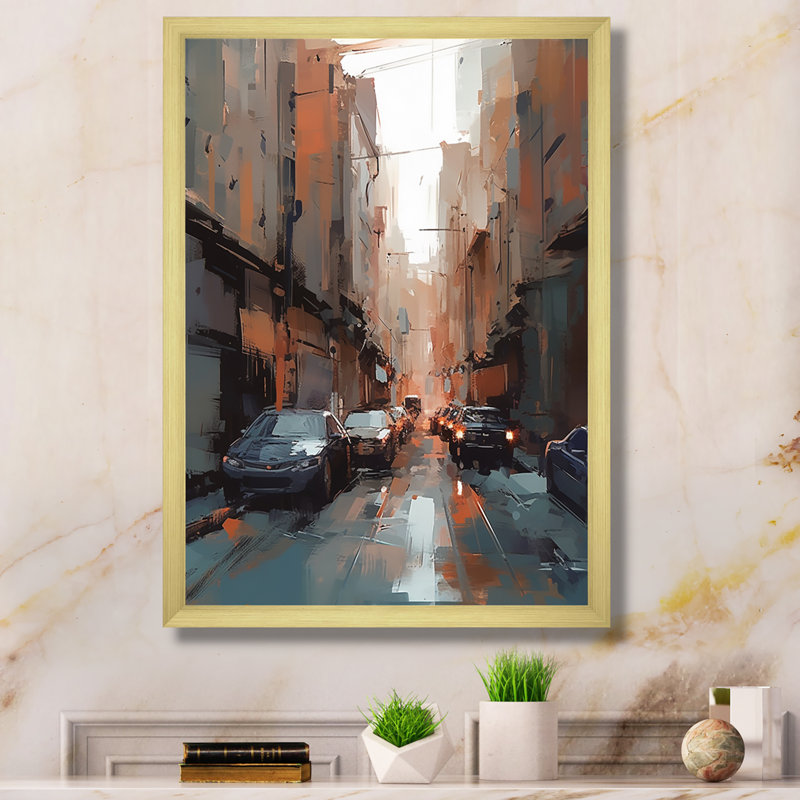 Orange And Grey Enchanted Skylines " Orange And Gray Enchanted Skylines ", Gold Picture Framed, 32" H x 24" W x 1" D