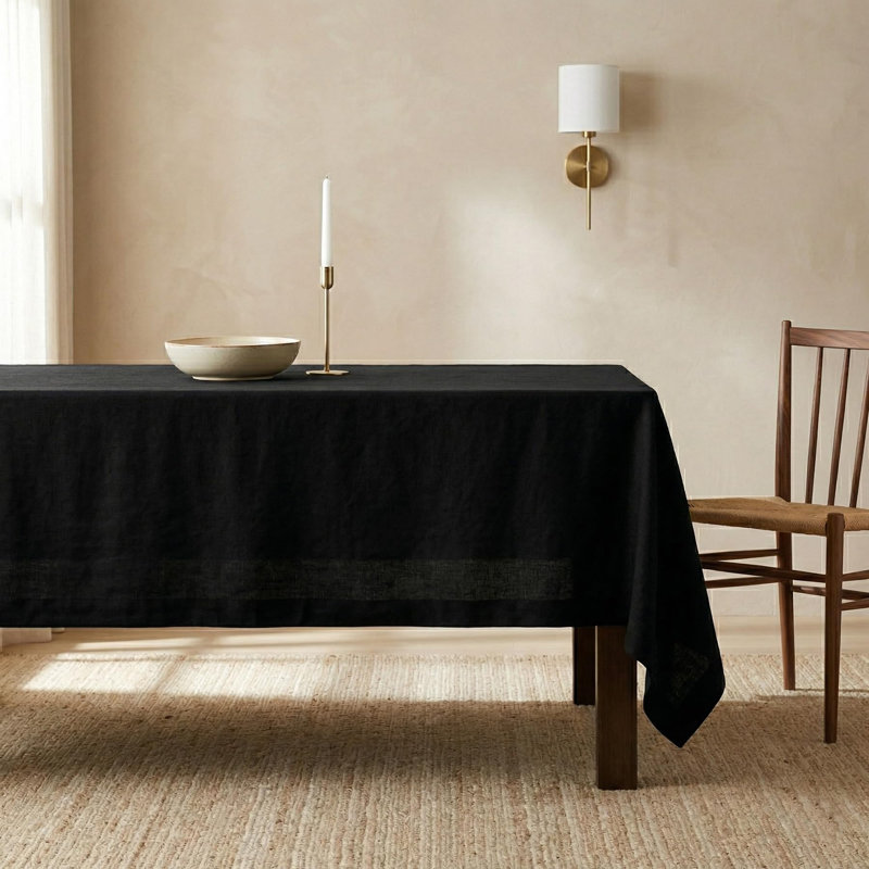 Diana - 100% Pure Linen Tablecloth, 120" L x 60" W, Black, Solid Color