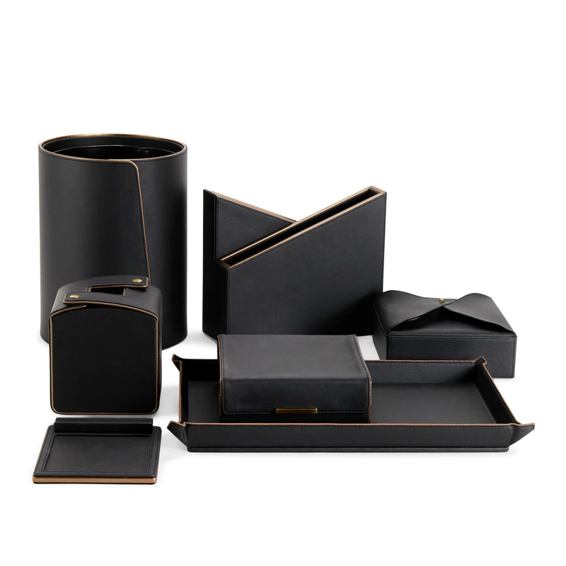 Boîte à bijoux en cuir véritable Nappa pour elle en noir avec or rose