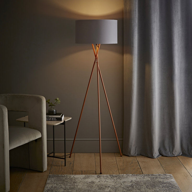 Misner 155cm Camden Tripod Floor Lamp with Large Reni Shade, Grey & Copper, Yes, Copper