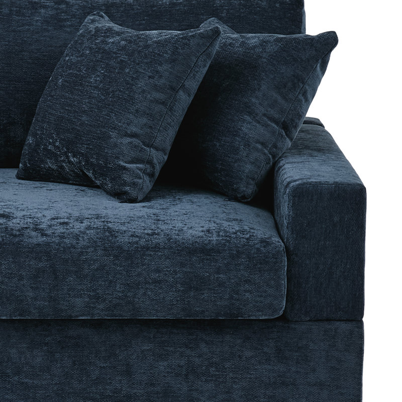 Upholstered Blue Chenille Armchair with Pillow Back, One Arm Single Chair Module Part For Sectional Sofa, Blue, Chenille