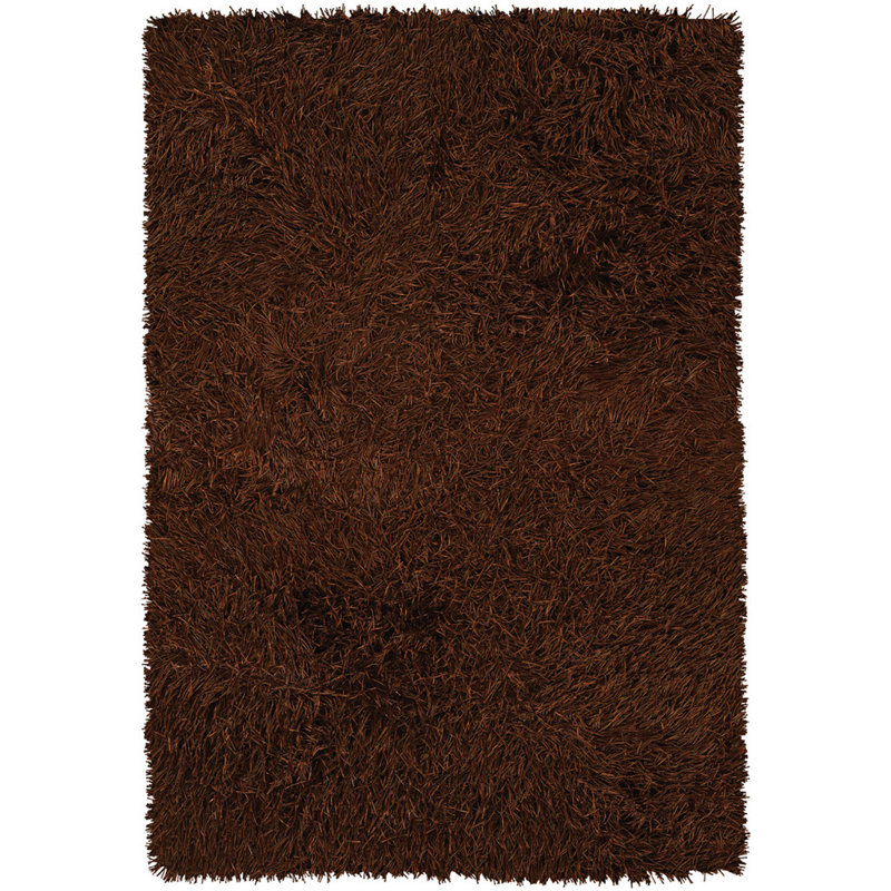 Tapis très long à poils longs en polyester tissé à la main brun clair Bensonhurst, Rouille, Rectangle 9 pi x 13 pi
